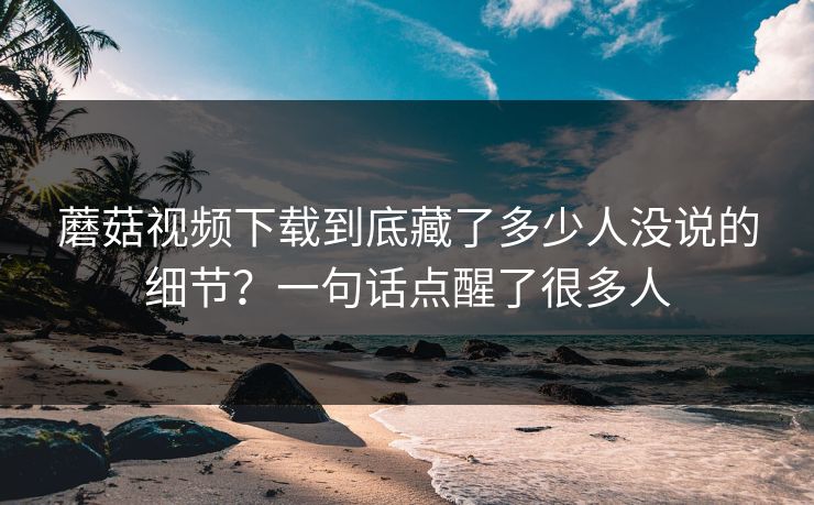 蘑菇视频下载到底藏了多少人没说的细节？一句话点醒了很多人